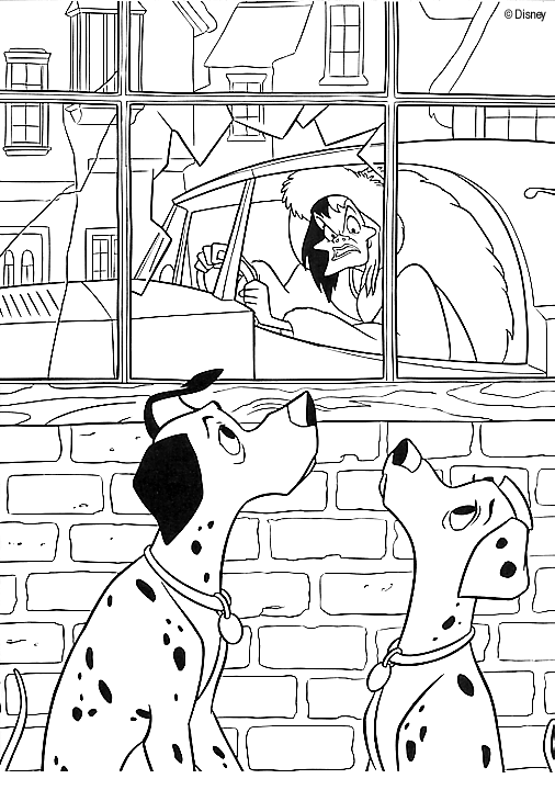 coloriage 101  dalmatiens espionnent cruella